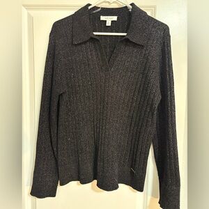 Nine West Black Ribbed Knit Top